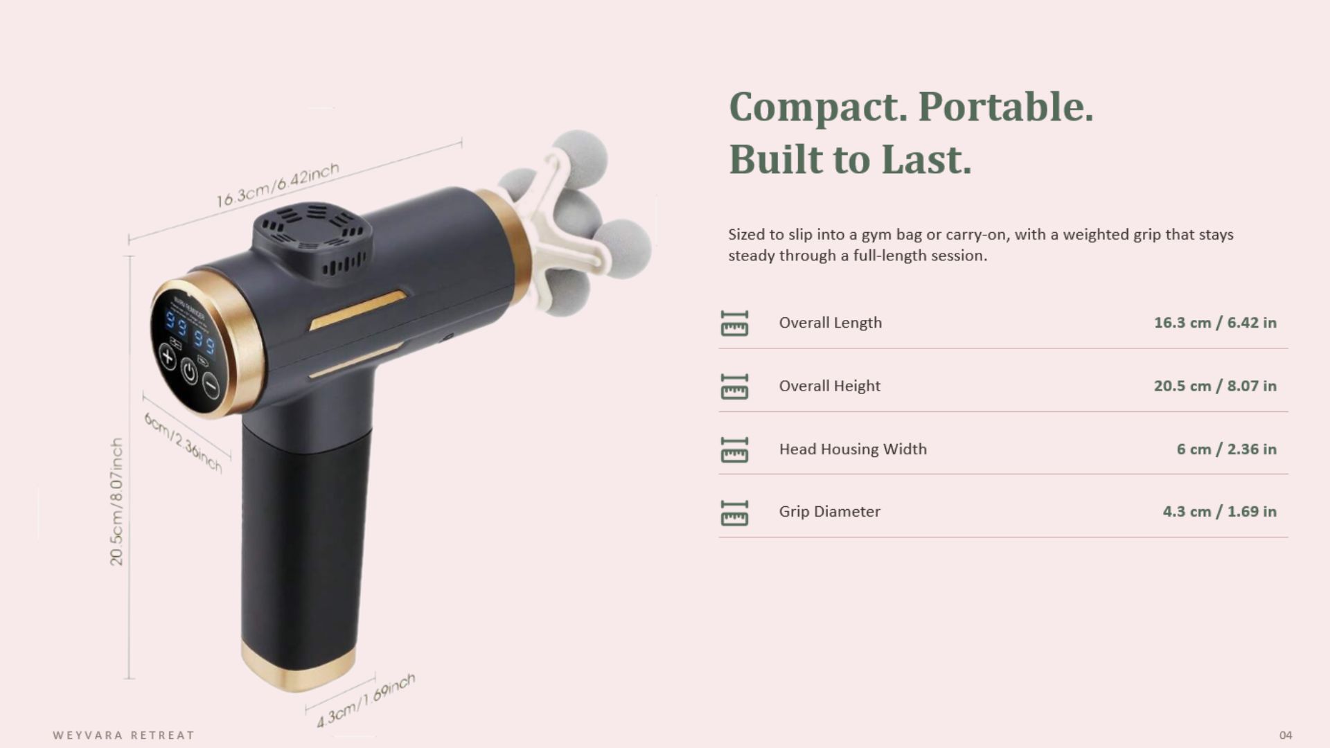 Portable massage gun dimensions and measurements
